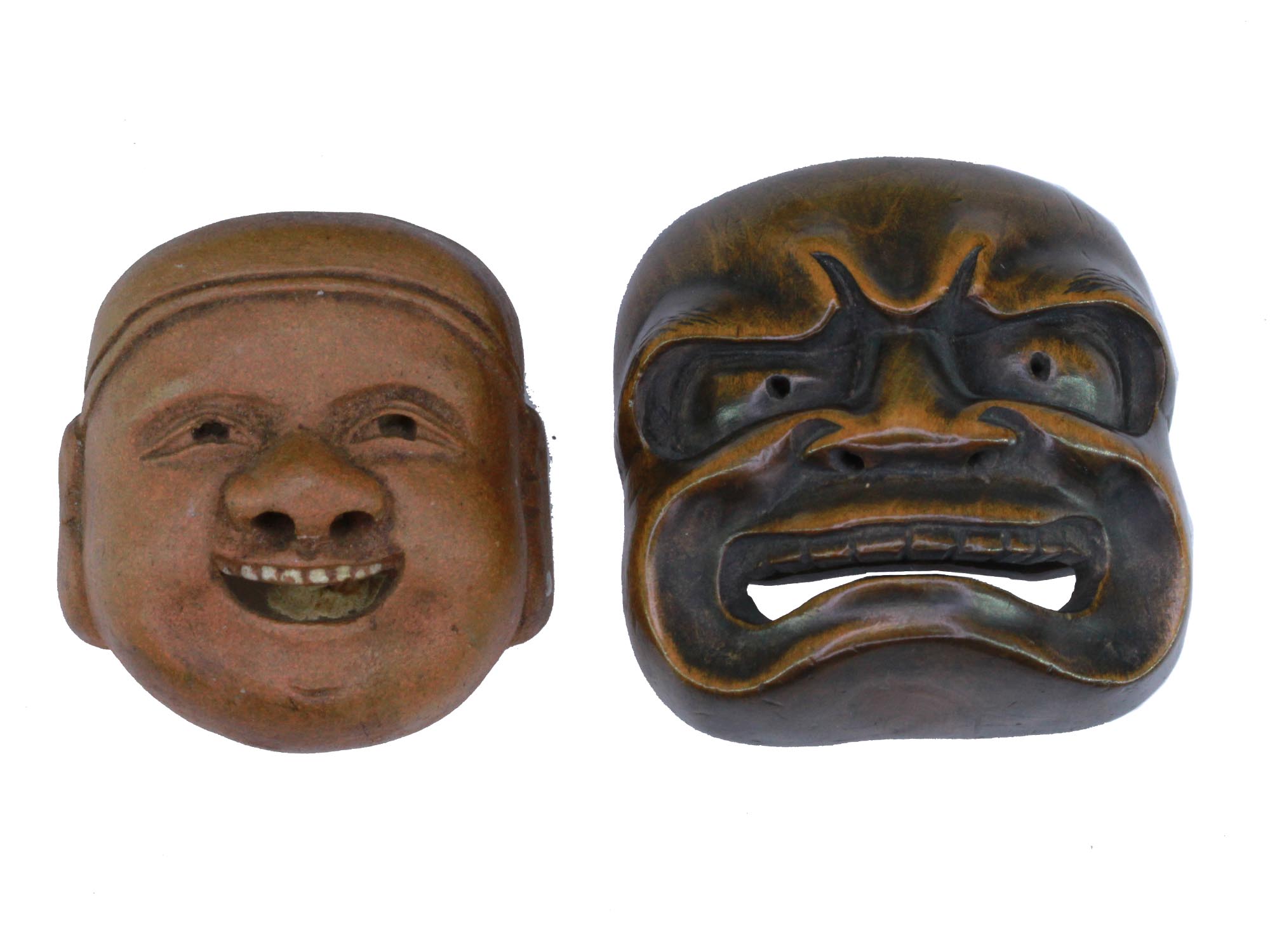 ANTIQUE JAPANESE NETSUKE WOOD CERAMIC NOH MASKS PIC-4